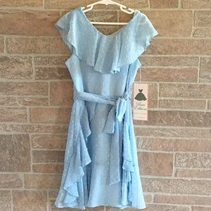 Rare Editions Ruffle Chiffon Clip Dot Dress